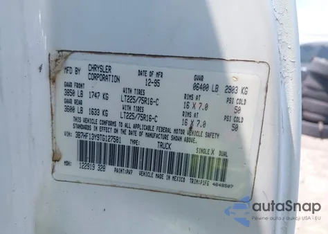 1996 Dodge Ram 1500 from USA, damaged, VIN 3B7HF13Y9TG127581